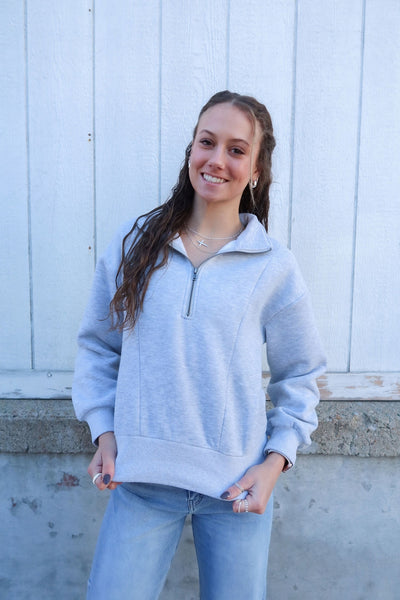 Women's Grey Quarter Zip Sweatshirt