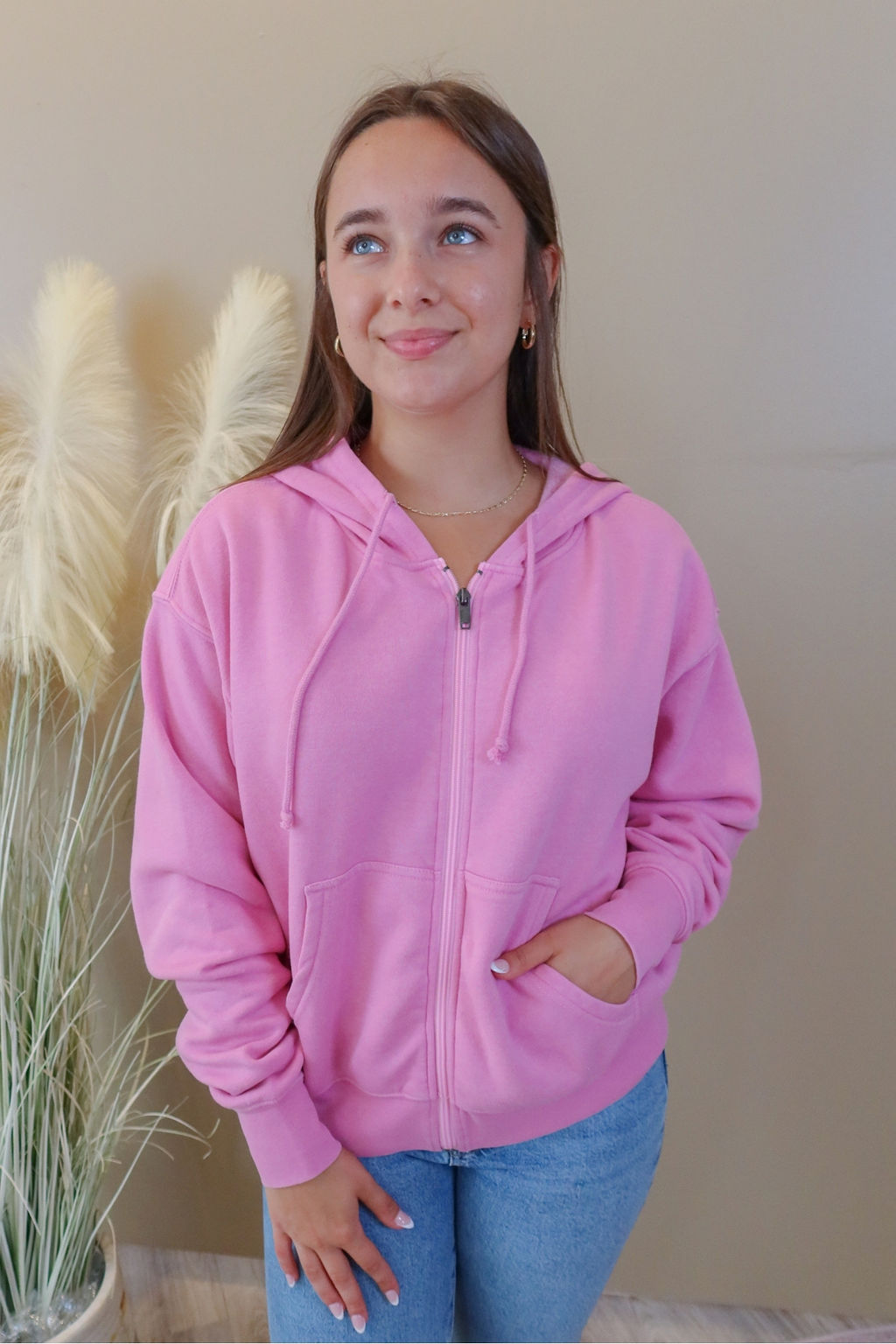 Pink sweater zip up hotsell