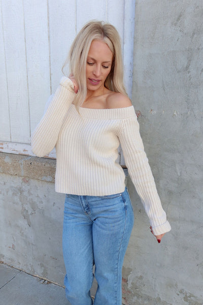 Cream Off The Shoulder Sweater