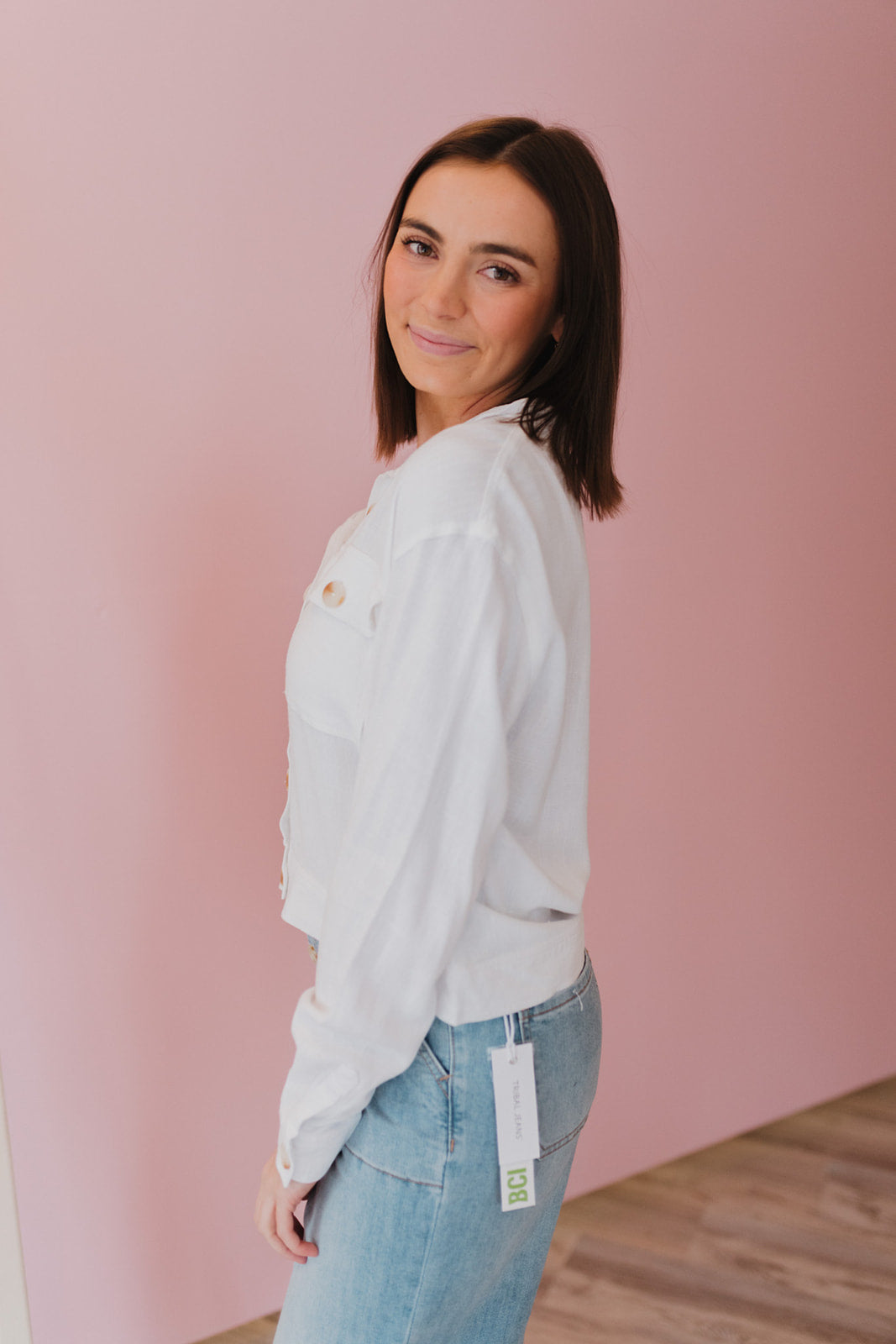 Tribal Brand White Cropped Button Up Jacket Shop Allure Fashions