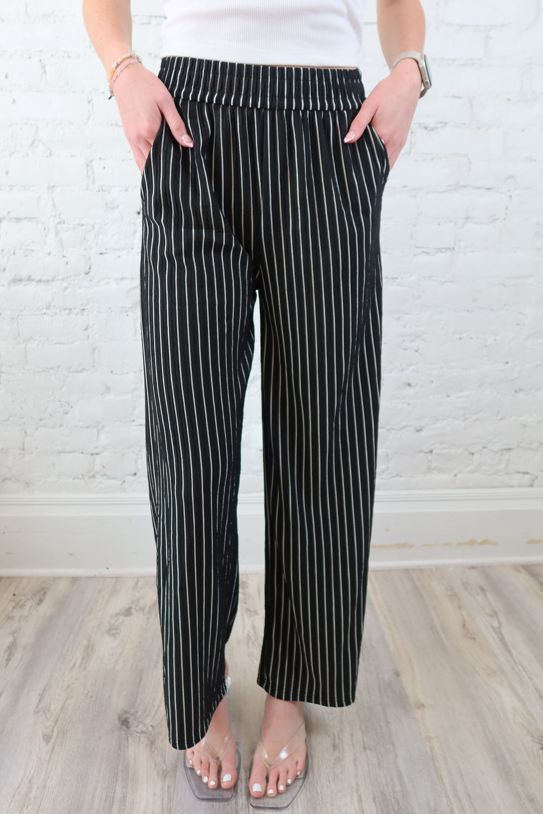 ボトムス house on the hill pant (Black Stripe) On The Town Black & White Stripped Pants – Shop Allure Fashions