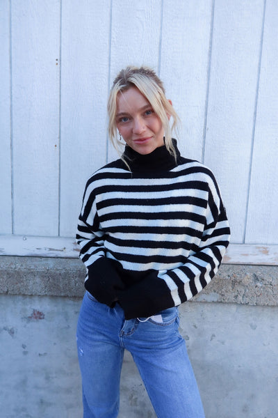 Women's Black And White Striped Sweater