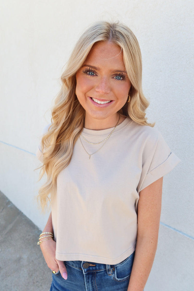 Keep Moving Beige Crop Tee – Shop Allure Fashions